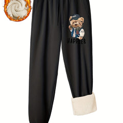 Women's Bear & Letter Print Fleece Joggers