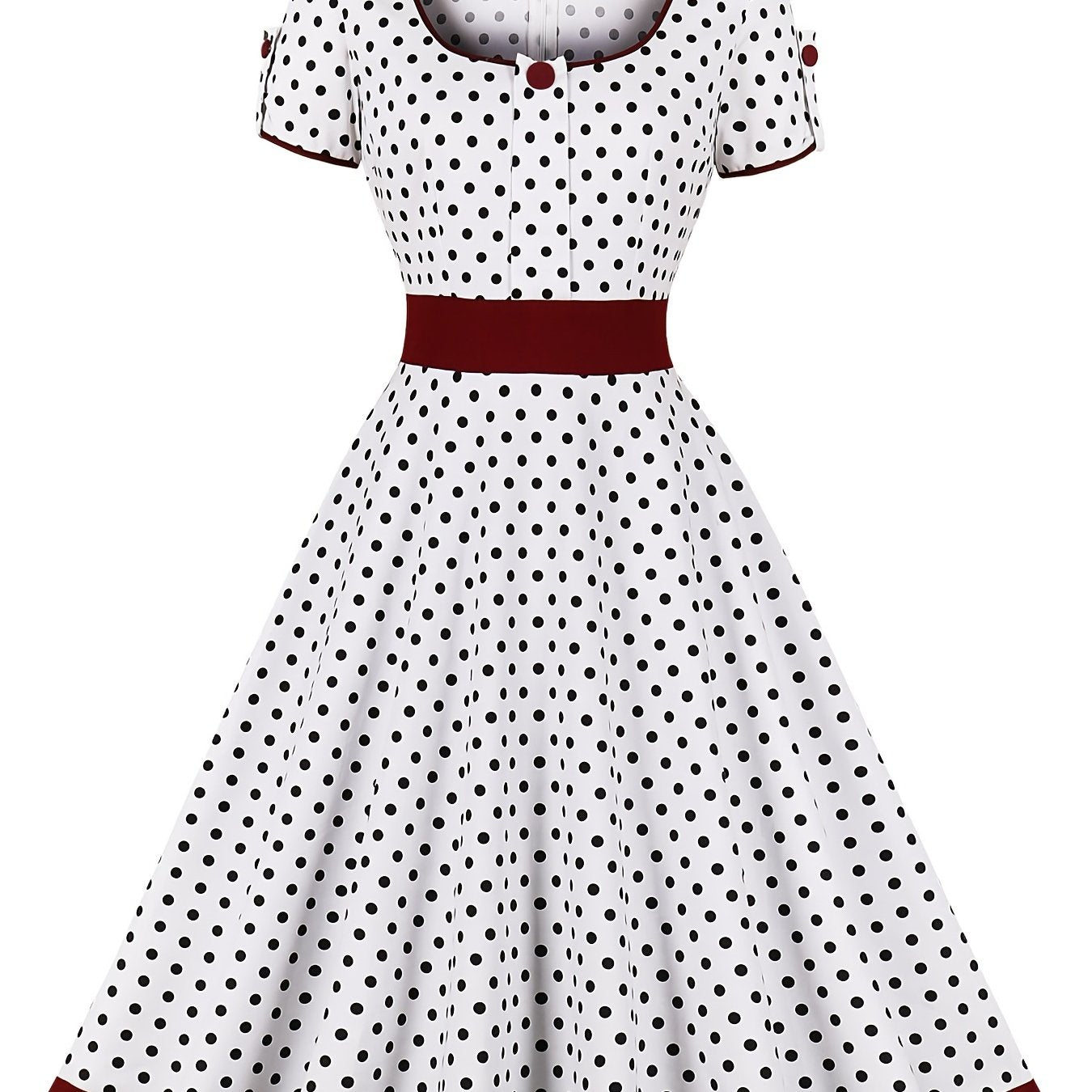 Retro Polka Dot Swing Dress Vintage Crew Neck Puff Sleeve Waist Summer Dresses