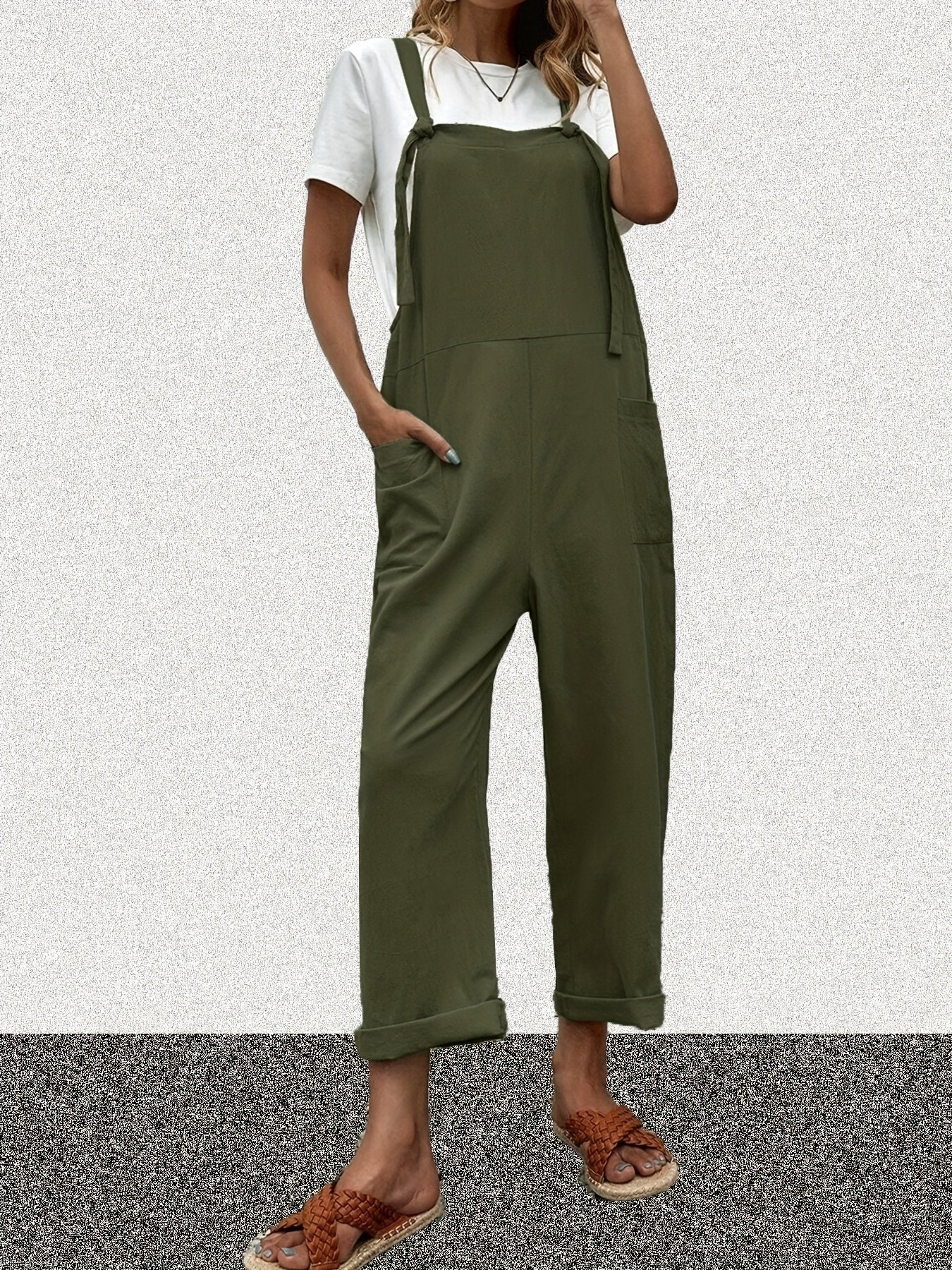  Casual Overalls Women's Plus Solid Knot Wide Leg Jumpsuit