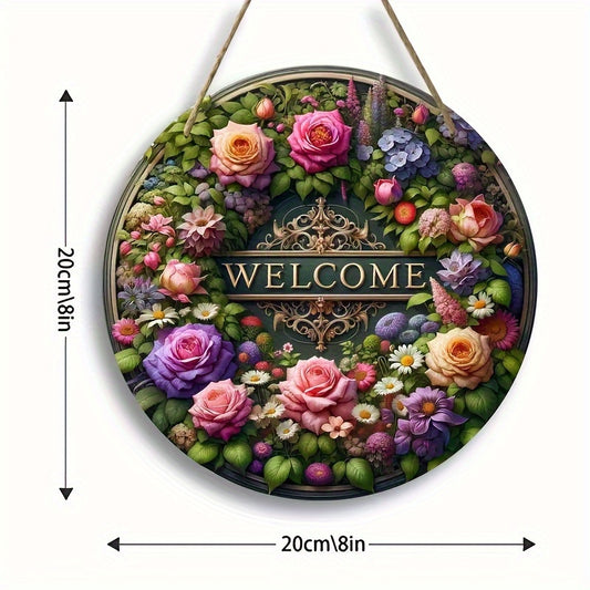 Flower Welcome Sign Wooden Home Decoration 8inx8in