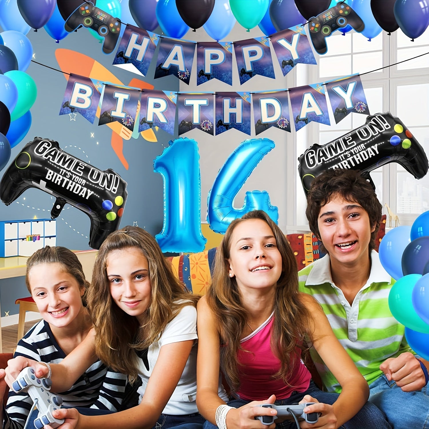Video Game Party Birthday Decoration Set with Happy Birthday Banner
