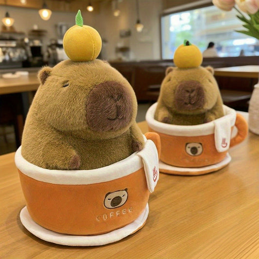 2pcs Capybara Plush Toy Set Office Decor Removable from Cup