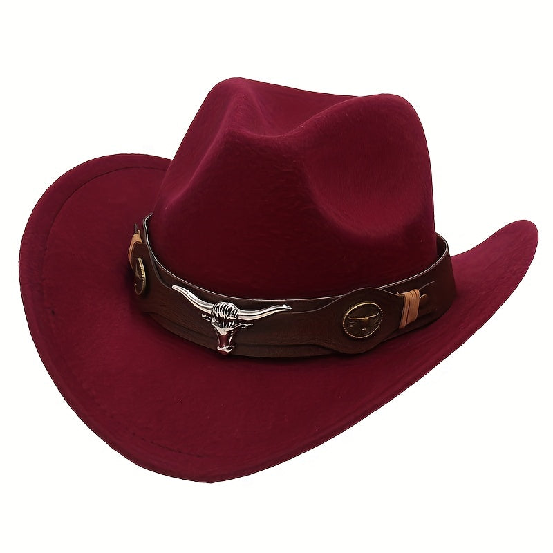 Western Cowboy Hat with Metal Bull Head
