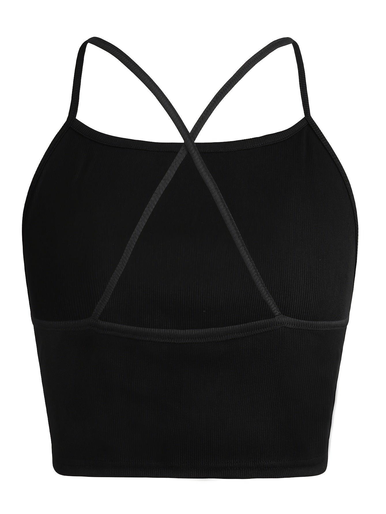  Solid Ribbed Cut Out Criss Cross Back Cami Top