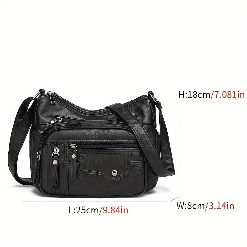 Large Capacity Soft Faux Leather Shoulder Crossbody Bag Adjustable Strap