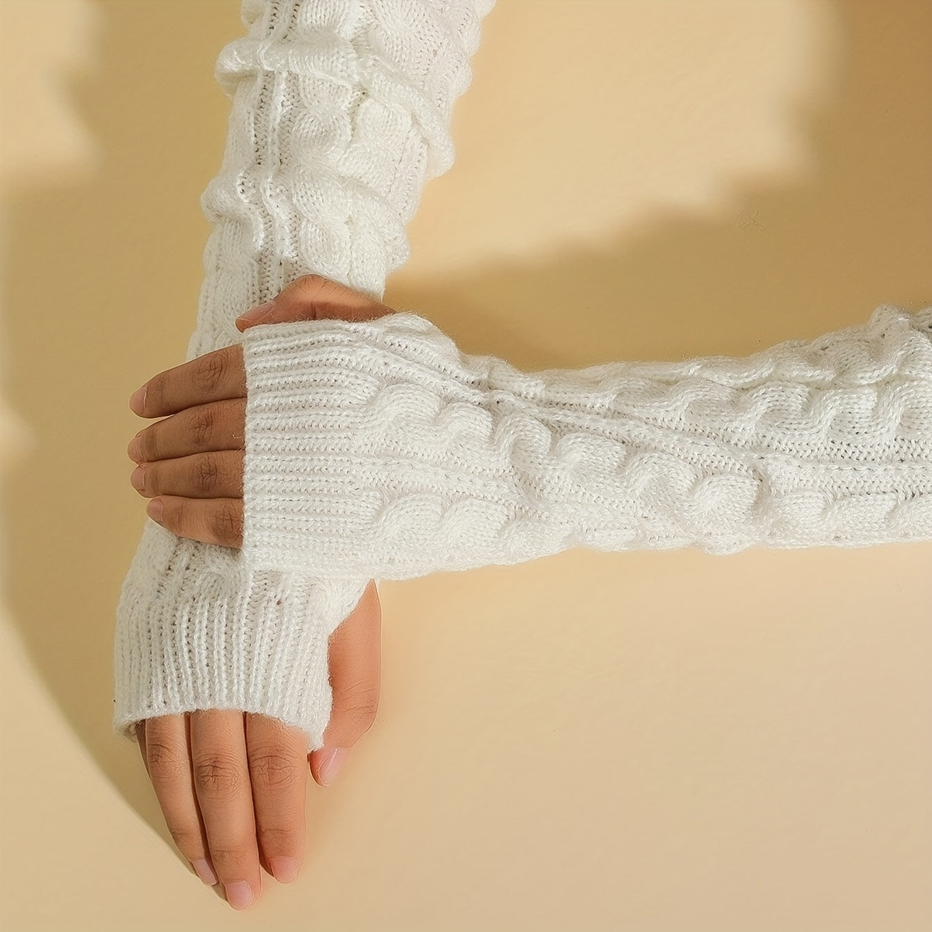 Ribbed Knitted Mid length Gloves Solid Elastic Fingerless Gloves