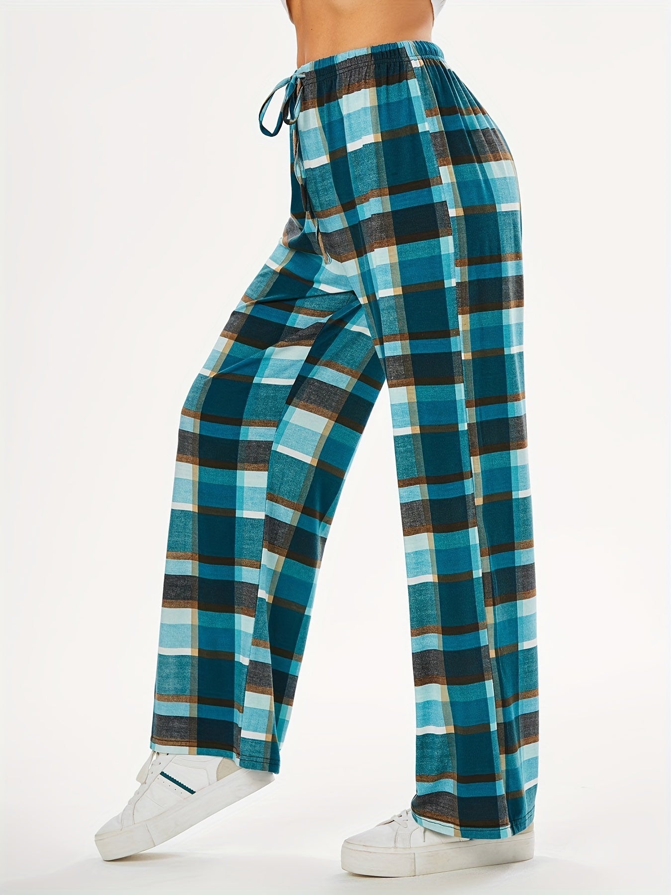  Plaid Print Straight Leg Comfy Pants