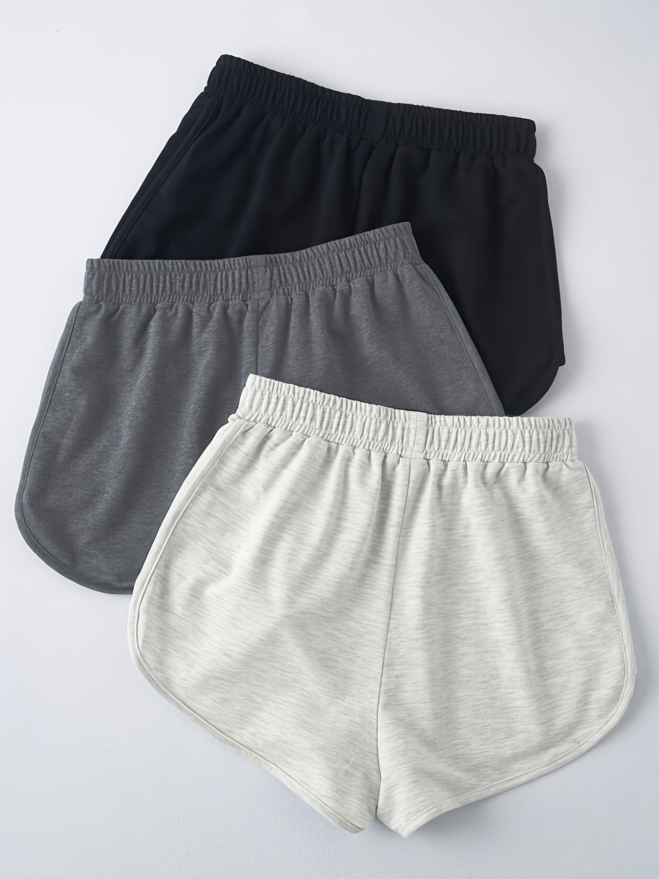 3 Pack Plus Size Casual Shorts Women's Plus Solid Elastic Slight Stretch 3 Pcs