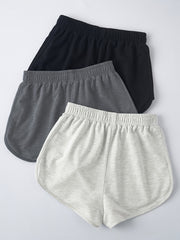 3 Pack Plus Size Casual Shorts Women's Plus Solid Elastic Slight Stretch 3 Pcs