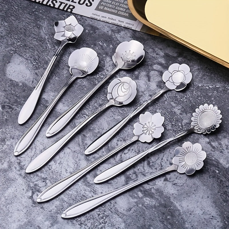 8pcs Flower Spoon Small Tea Spoon Coffee Spoon Stainless Steel