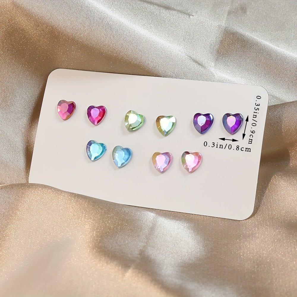 Heart Shaped Stud Earrings Set Multicolor Women Girls