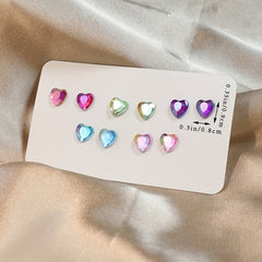 Heart Shaped Stud Earrings Set Multicolor Women Girls