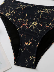  Marble Print Bikini Set Women's Plus Semi Sheer Swimsuit Beachwear