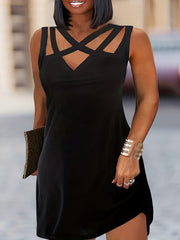  Casual Dress Women's Plus Solid Cut Out V Neck Dress