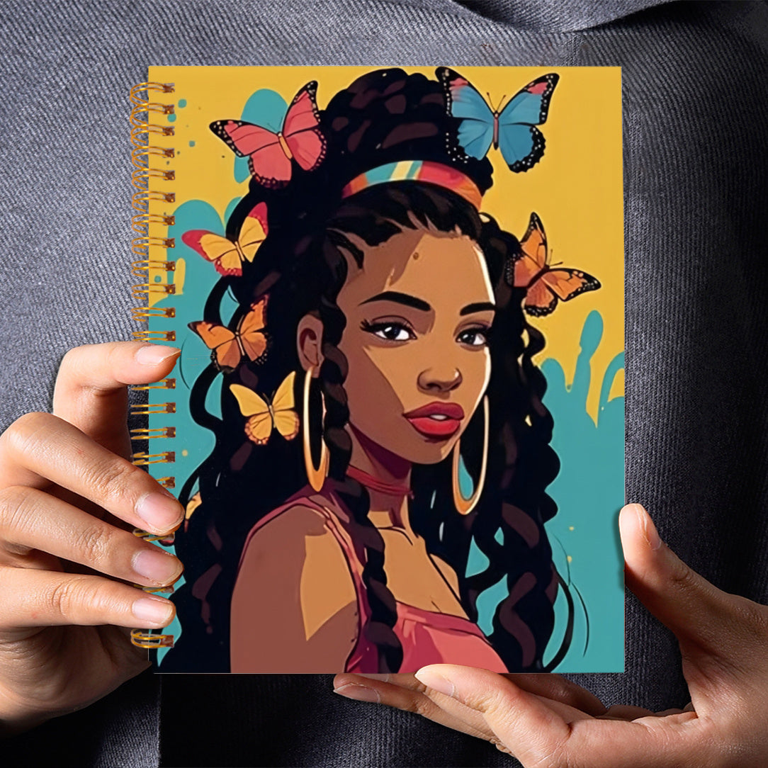 African American Woman with Butterflies Notebook 50 Pages Plain Paper