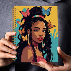 African American Woman with Butterflies Notebook 50 Pages Plain Paper