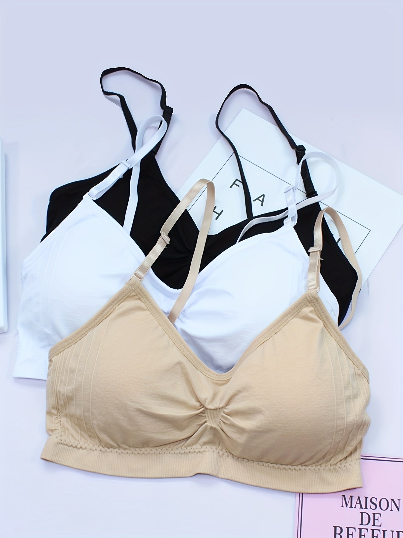 3pcs Wireless Bras Stretch Intimates Breathable Comfy Lingerie & Underwear