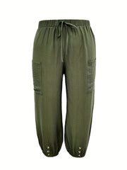 Women's Plus Size Harem Pants Button Decor Drawstring with Pockets