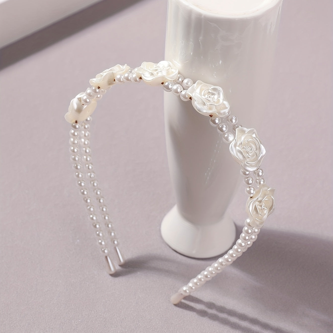 Flower Faux Pearl Headband 2-Layered Hair Band for Women Girls