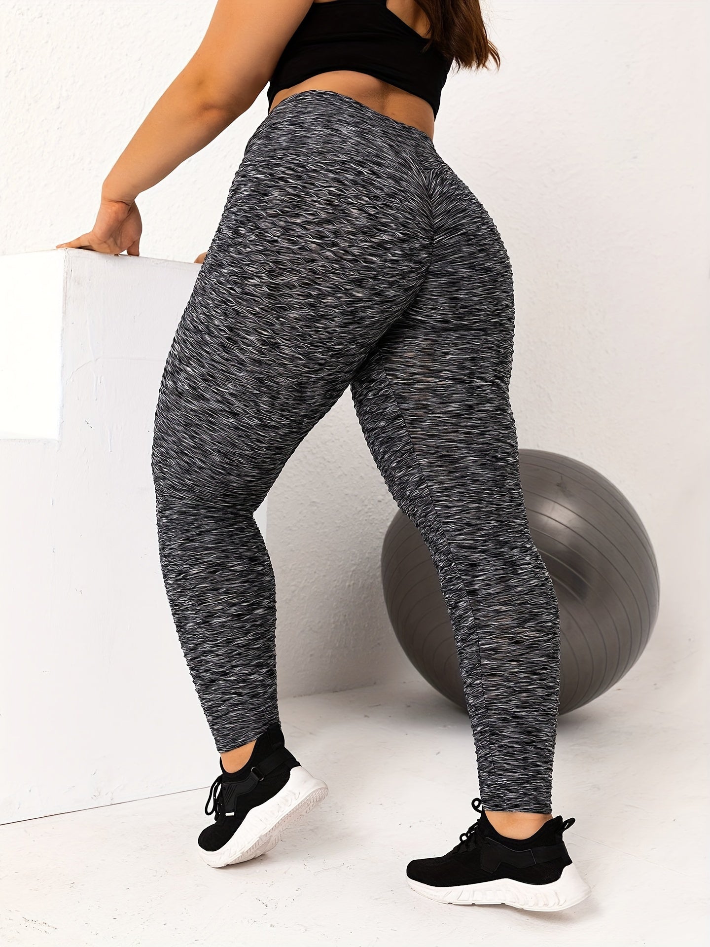  Sporty Leggings Women's Plus Solid Jacquard Elastic Hip Lifting