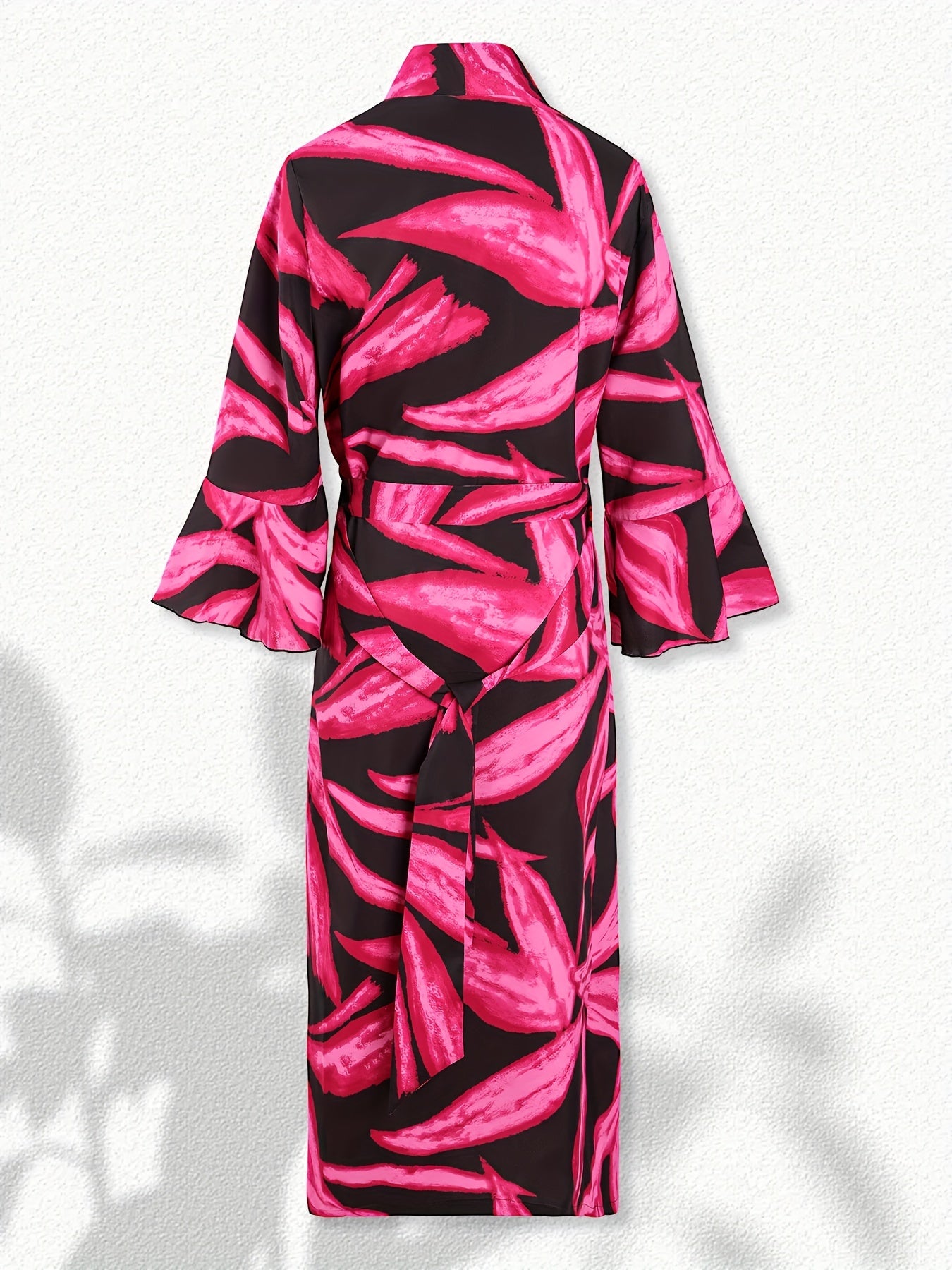 Floral Print Lounge Robes V Neck Ruffle Sleeve Home Robe With Belt