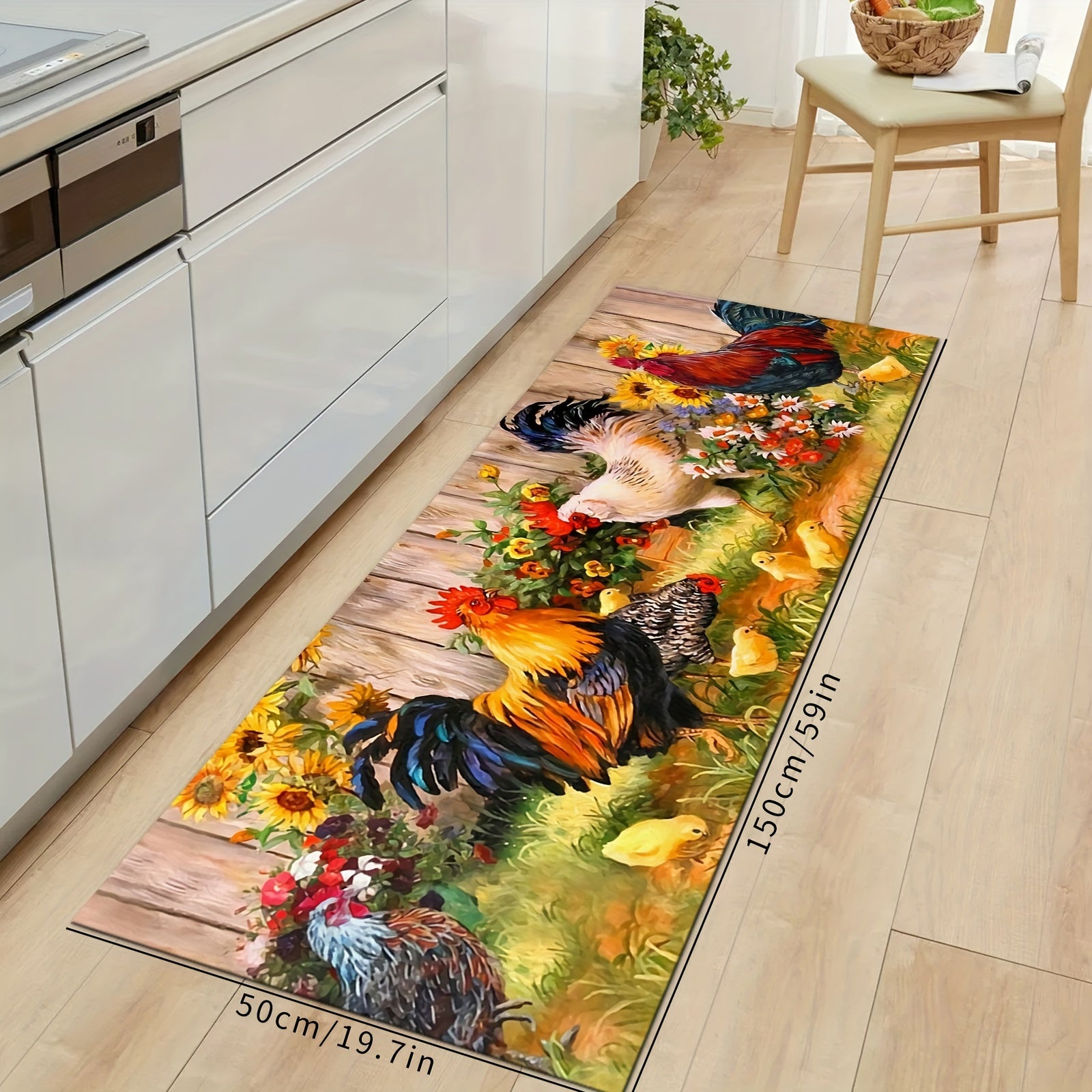 Soft Rooster Sunflower Kitchen Rug Set Non Slip Absorbent
