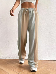  Colorblock Wide Leg Tie Front Pants