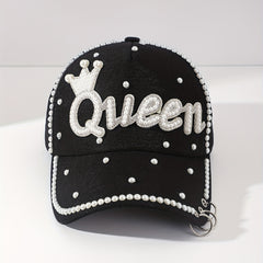 Pearl & Rhinestone Studded Queen Baseball Cap