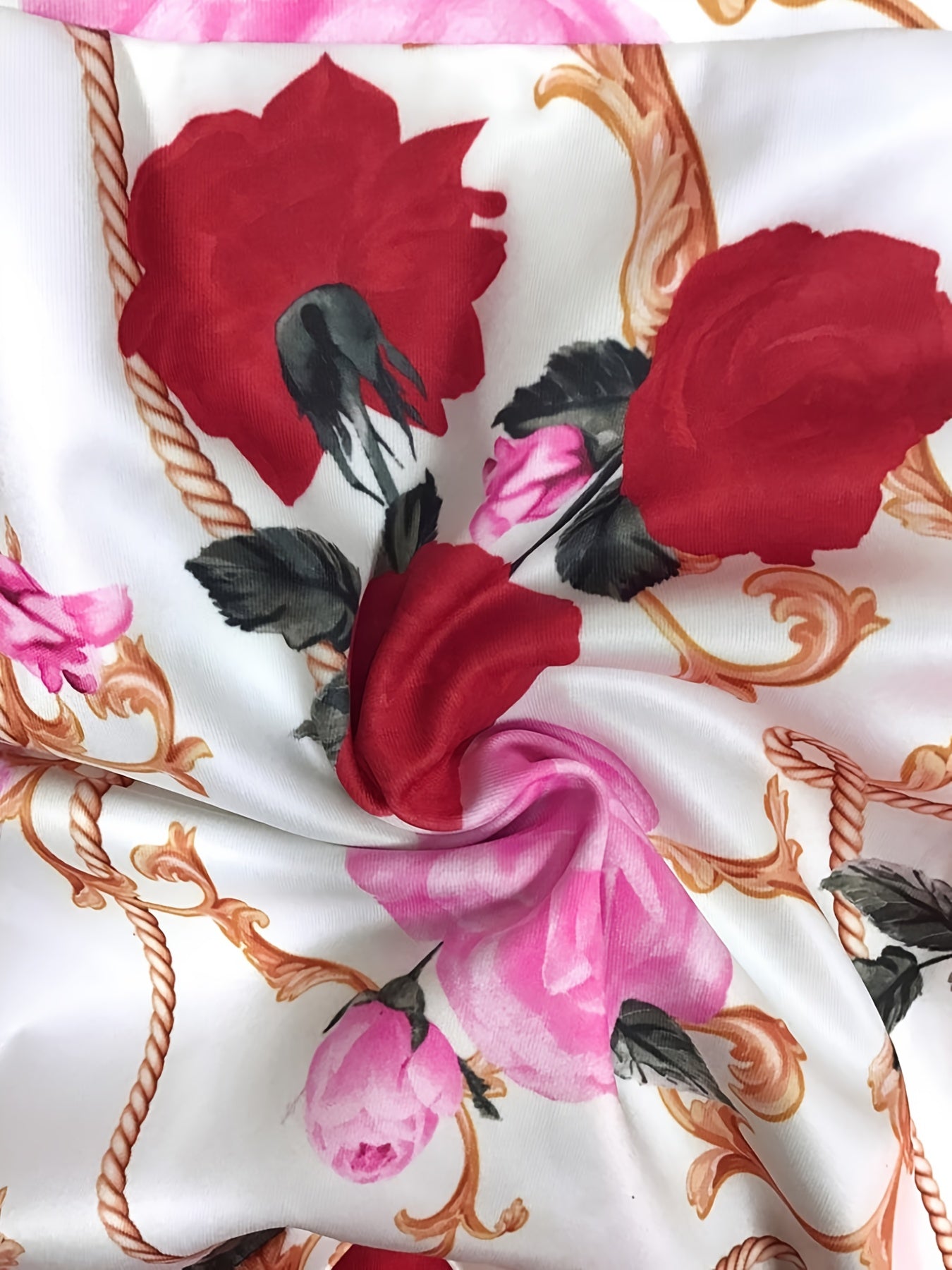 Plus Floral Bell Sleeve Crop Top & Solid Pants Set