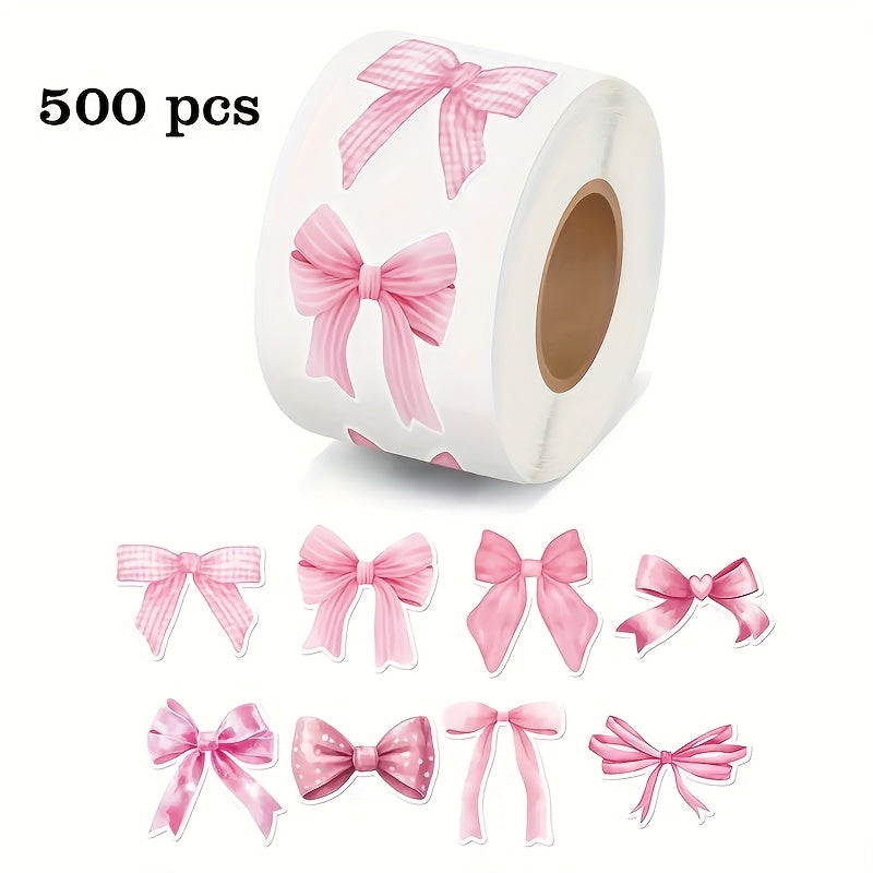 500 Pink Heart Shaped Bow Embroidery Stickers for DIY Decor