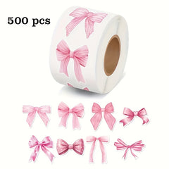 500 Pink Heart Shaped Bow Embroidery Stickers for DIY Decor