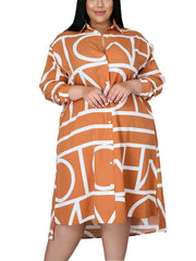  Geometric Print Button Up Shirt Dress