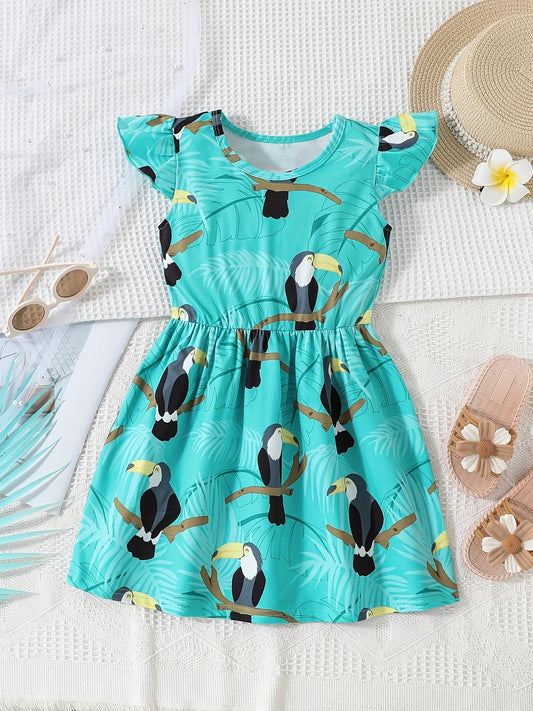 Girl Dinosaur Flutter Sleeve Casual Dress Summer Outfit
