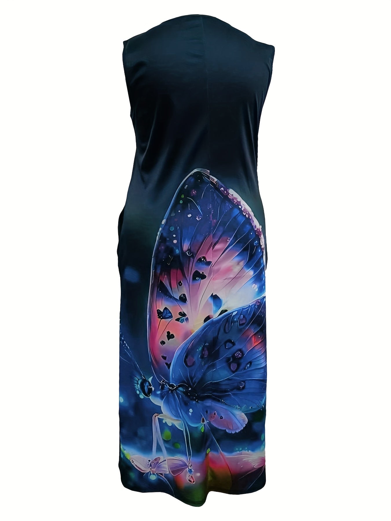  Butterfly Print Tank Maxi Dress with Pockets