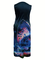  Butterfly Print Tank Maxi Dress with Pockets