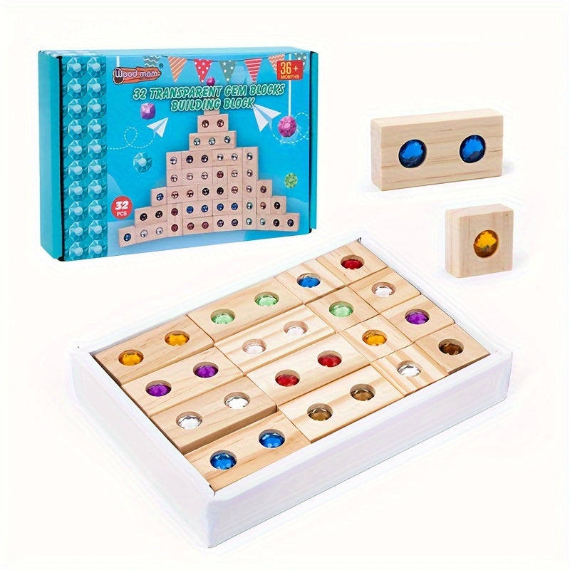 Wooden Gemstone Building Blocks Educational Puzzle Toys