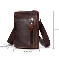 Men's Leather Small Shoulder Bag Messenger Bag Phone Holder Waist Pack