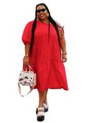  Casual Dress Plain Short Sleeve Asymmetric Stretch Dress
