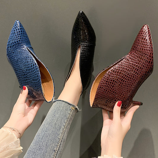 Crocodile Embossed Ankle Boots Women's Point Toe Heels