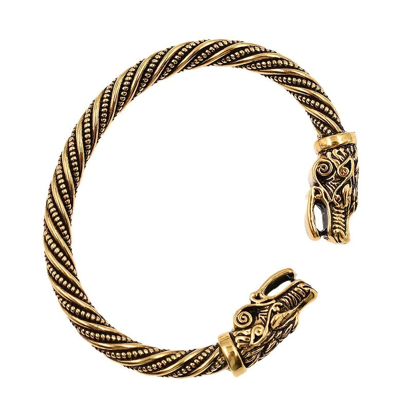 Vintage Nordic Men's Dragon Head Bangle Open Bracelet