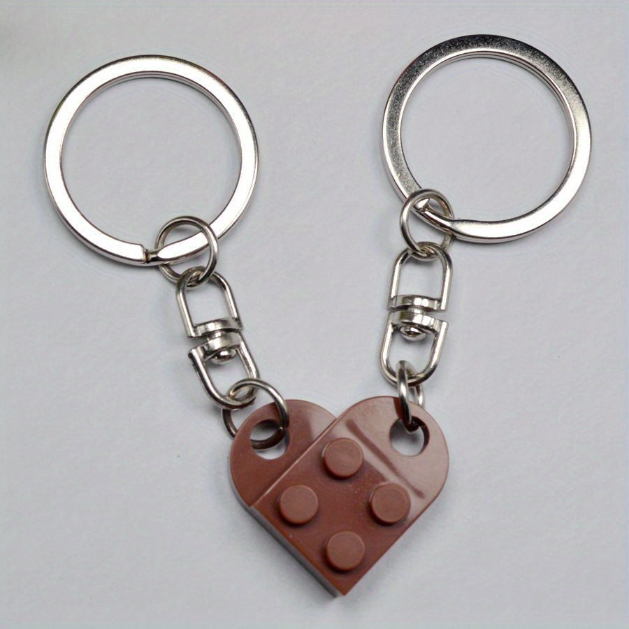 Love Heart Brick Keychain Set For Couples Friendship Heart KeyRing
