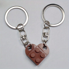 Love Heart Brick Keychain Set For Couples Friendship Heart KeyRing