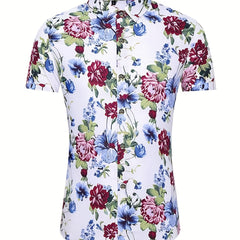Hawaiian Print Casual Short Sleeve Men's Shirt for Summer Vacation
