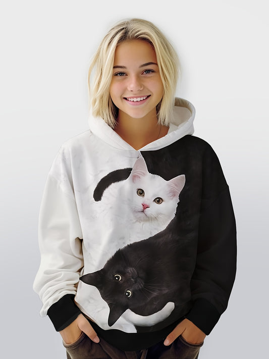 Yin yang Kitty Hooded Sweatshirt For Spring Sports