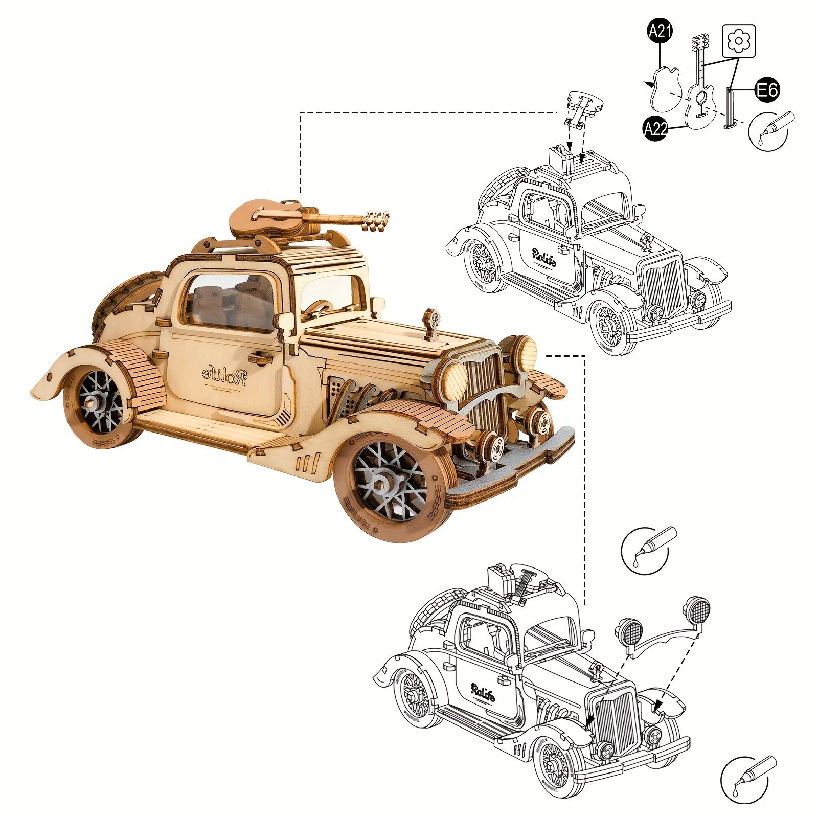 3D Wooden Puzzle Model Car Kit - Perfect Birthday Gift