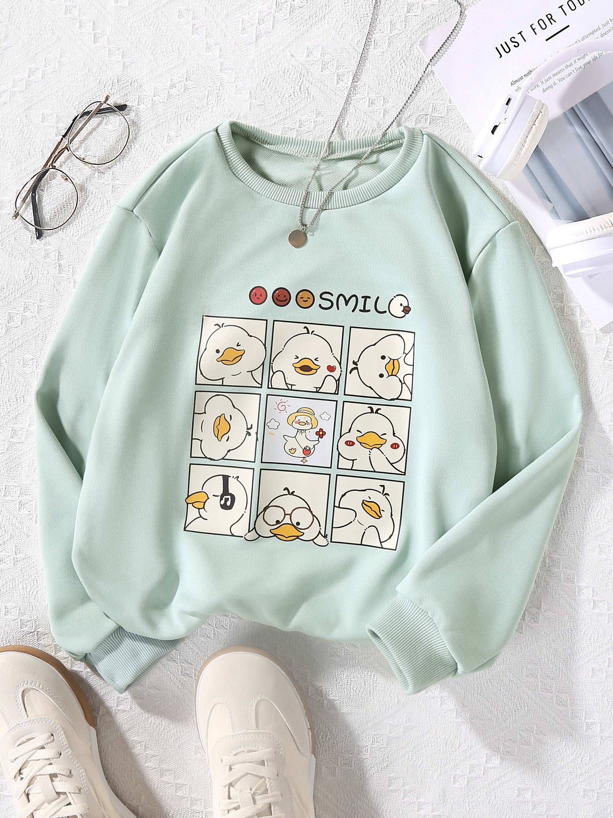 Girls' Smile Ducks Graphic Crew Neck Sweatshirt Pullovers for Kids