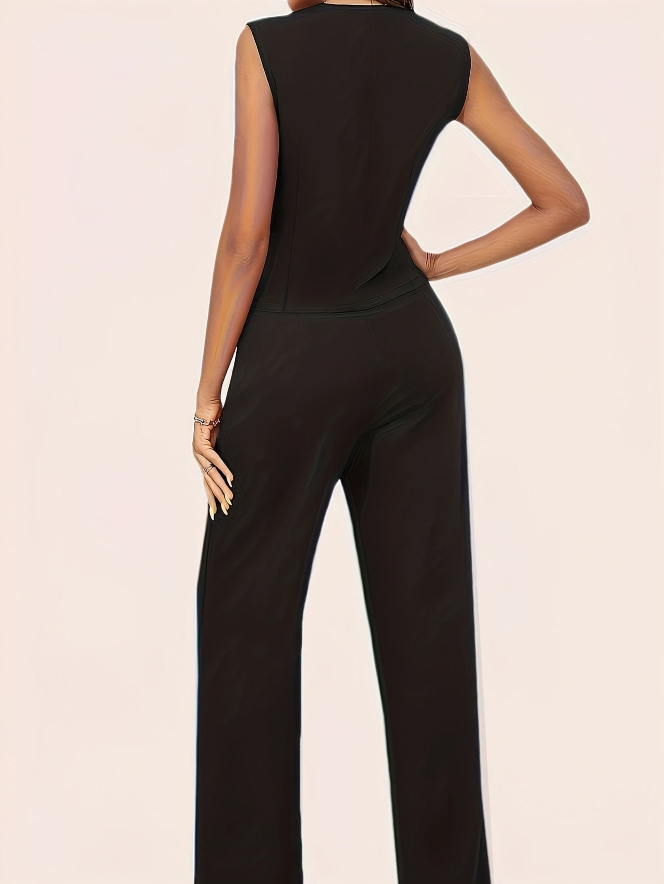 Sleeveless Vest & Wide Leg Pants Set Women's Clothing