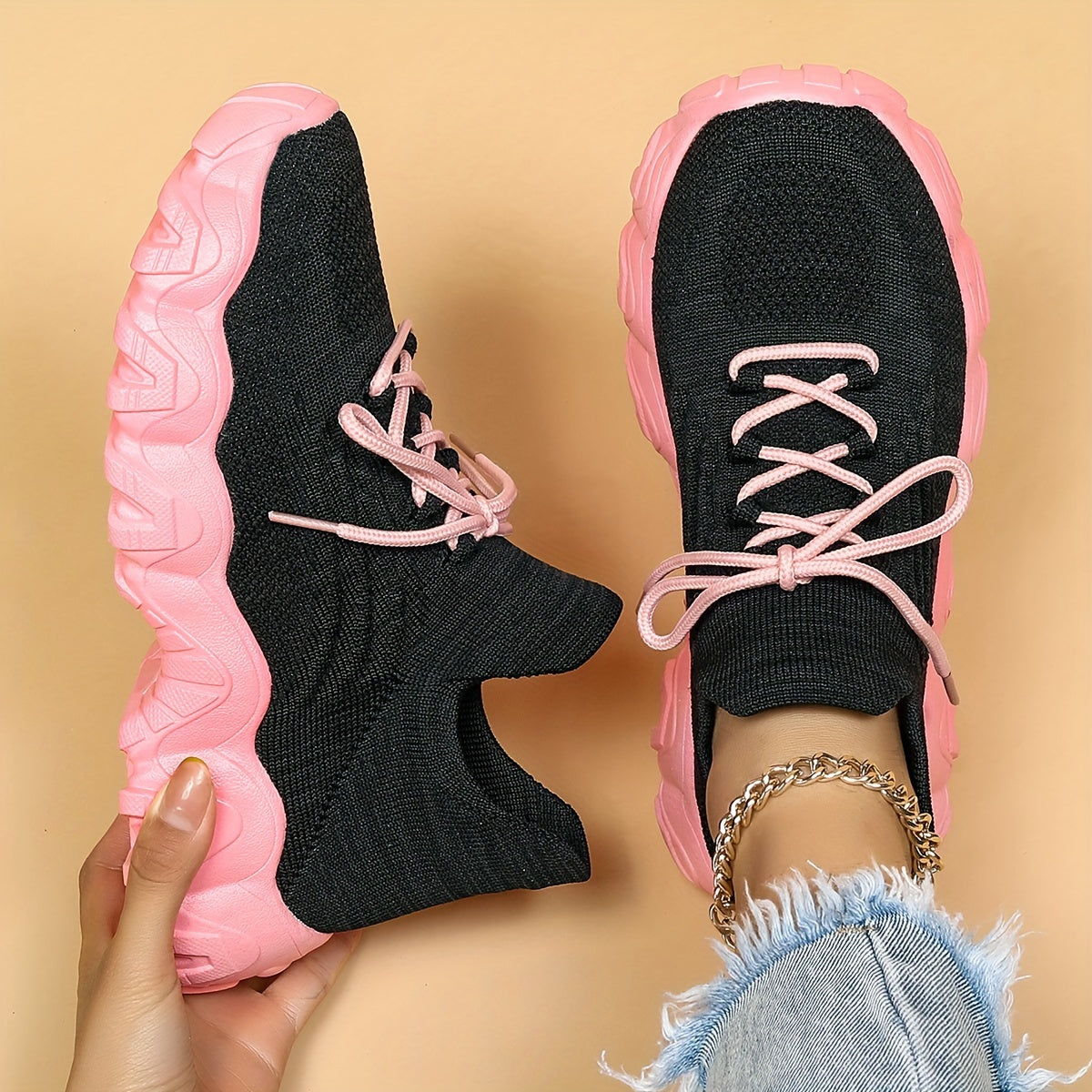Thick Sole Shock Absorption Running Shoes Breathable Lace Up Outdoor Sneakers