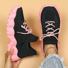 Thick Sole Shock Absorption Running Shoes Breathable Lace Up Outdoor Sneakers