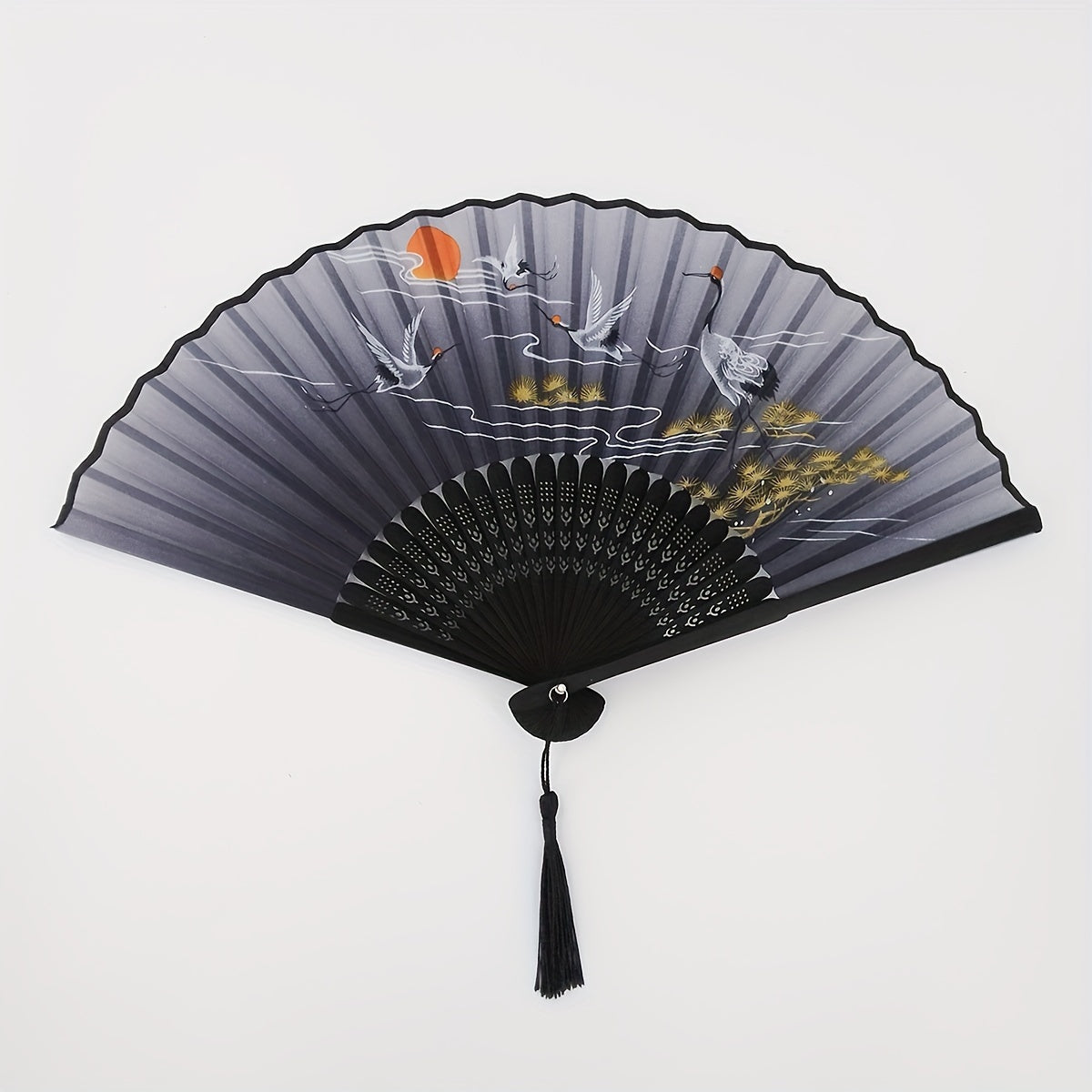 Chinese Style Crane Print Folding Fan Dance Props Women
